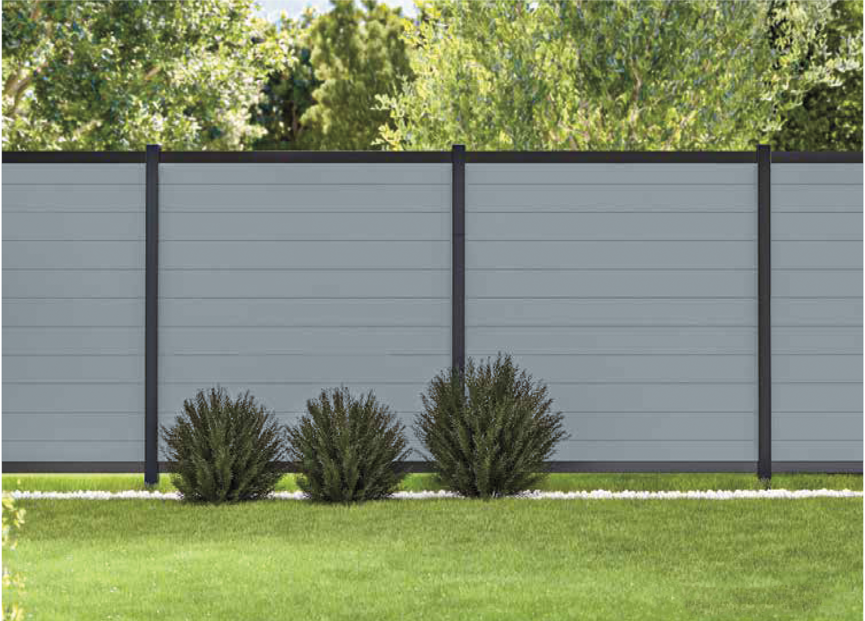 Gray vinyl fence with black border