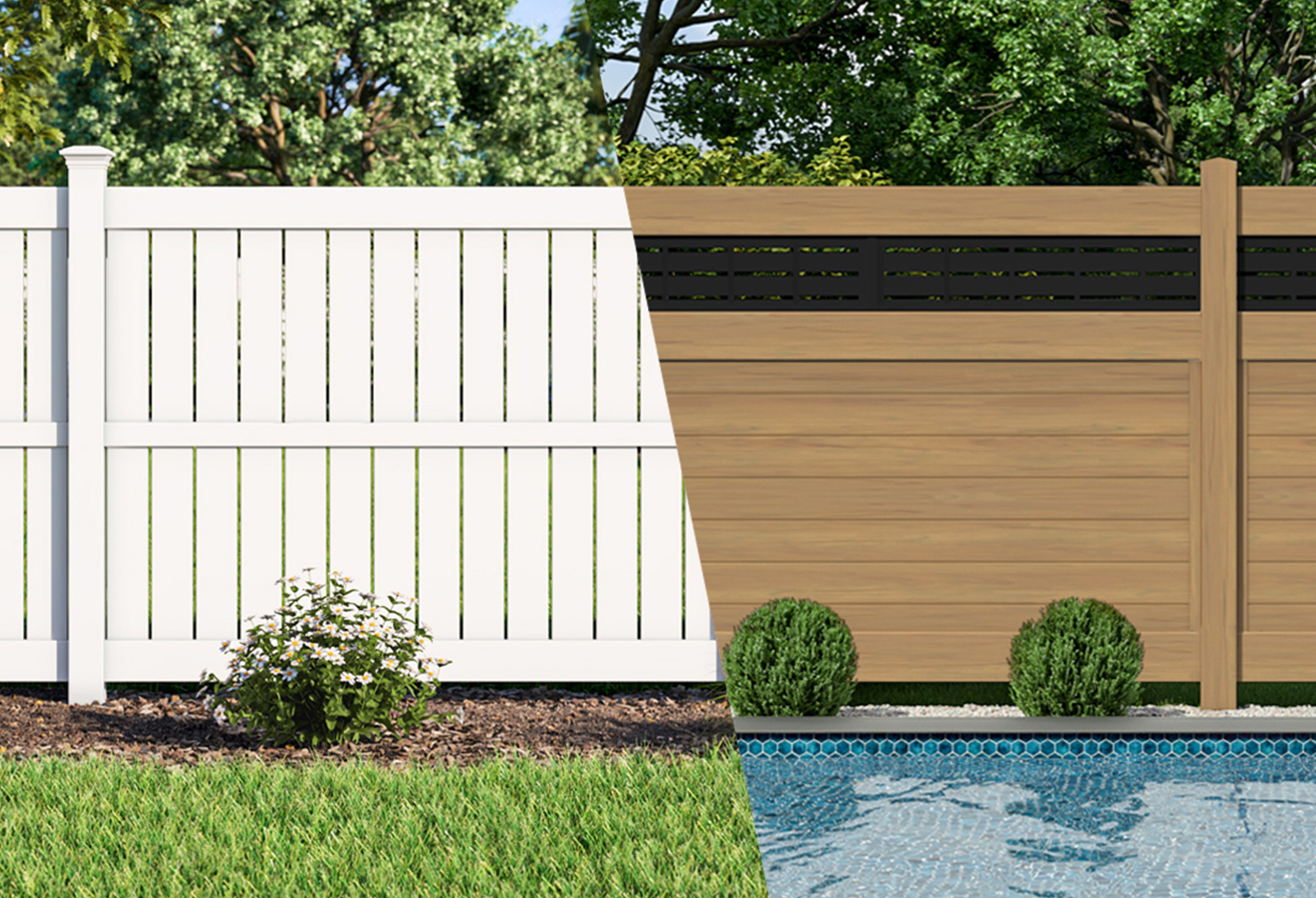 White vinyl and wood fence