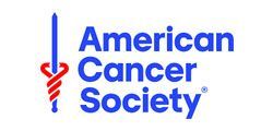 American Cancer Society logo: blue text, Caduceus symbol, white background.