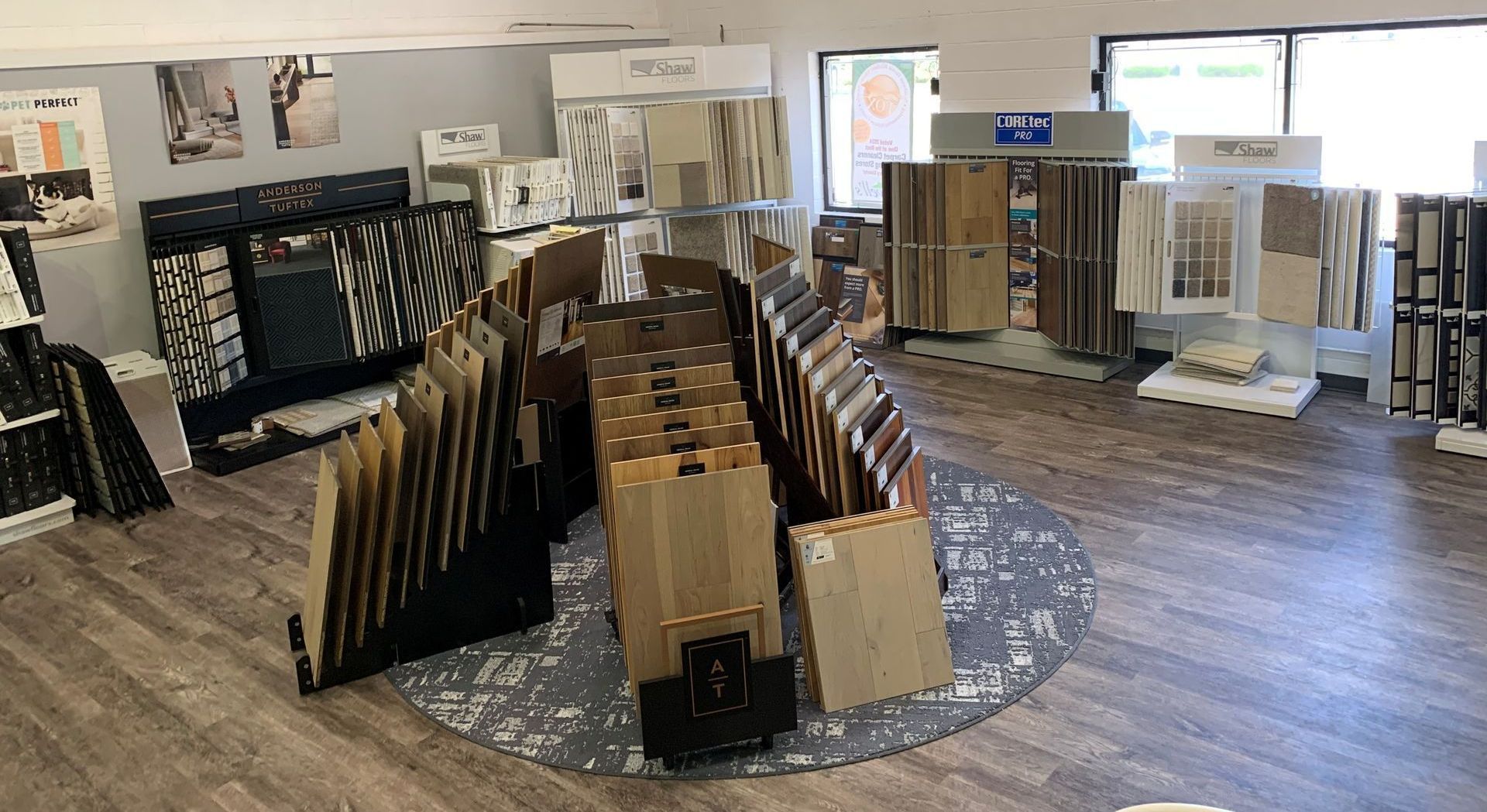 A showroom filled with lots of different types of flooring products