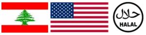 The flags of Lebanon and the United States, and the Halal logo are next to each other.