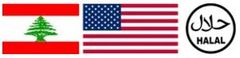 The flags of Lebanon and the United States, and the Halal logo are next to each other.