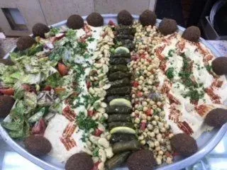 Many different types of food on the plate.