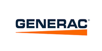 Generac logo with dark blue text and an orange diagonal line.