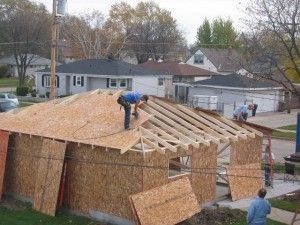 Roof framing of a Hip style garage.