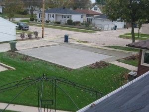 Completion of concrete slab and concrete apron.