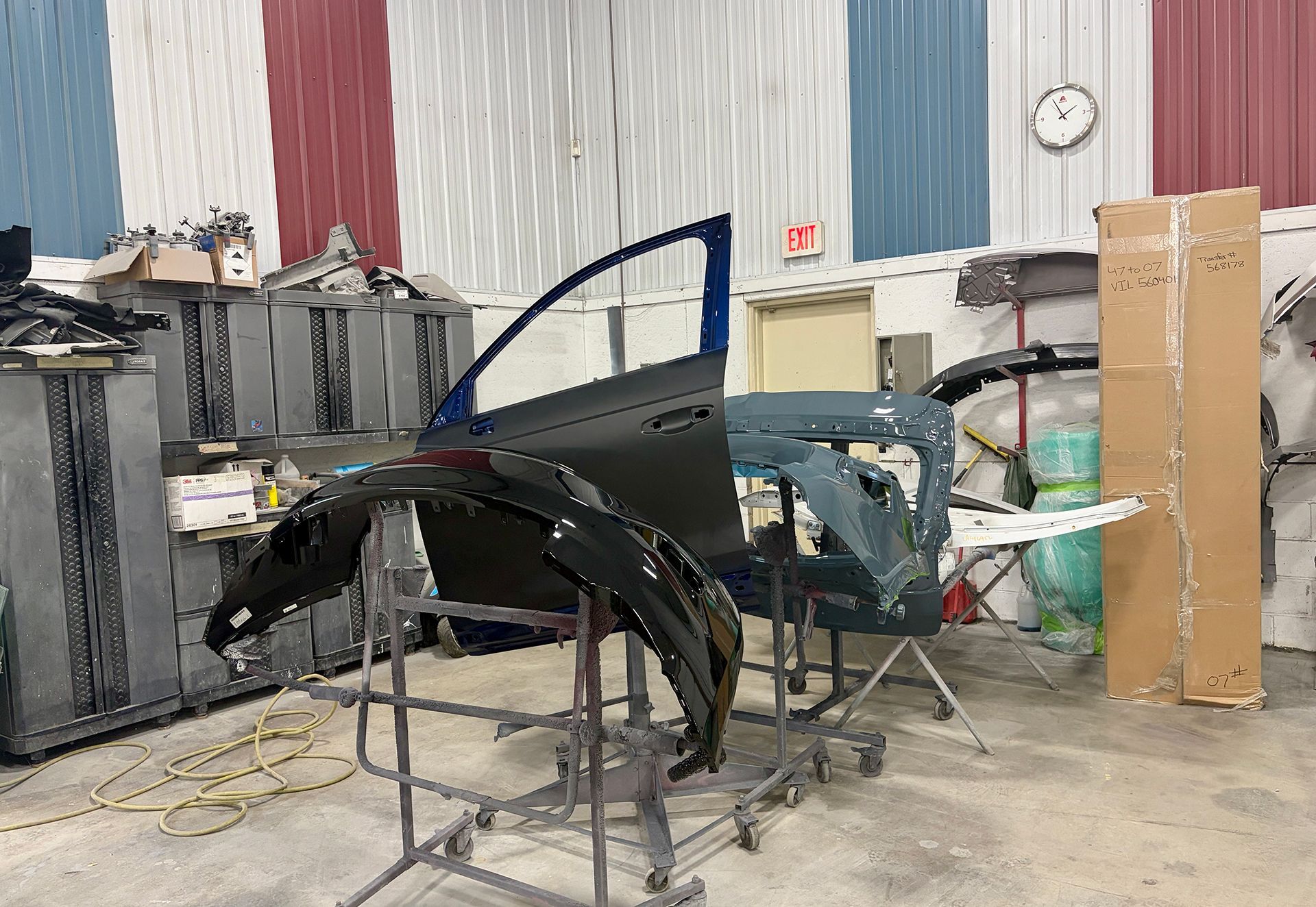 Newly painted car parts