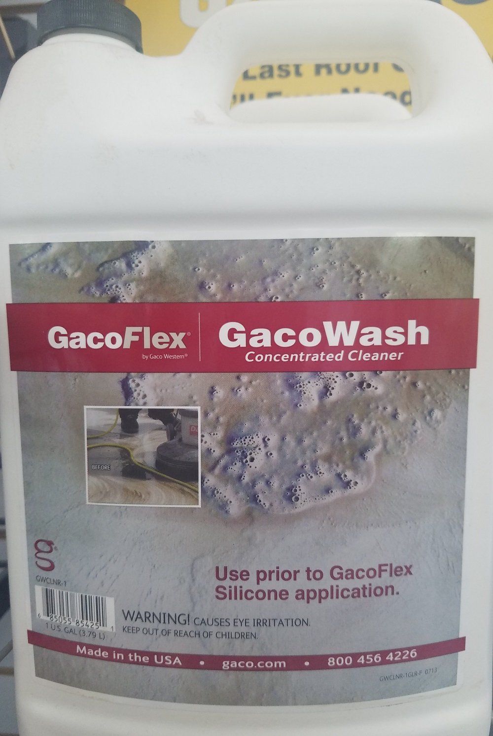 A white container of GacoFlex GacoWash, a concentrated cleaner used prior to silicone application.
