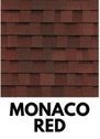 Red asphalt roof shingles. Text: Monaco Red.