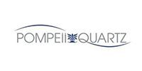 Pompei Quartz logo in gray and blue on a white background