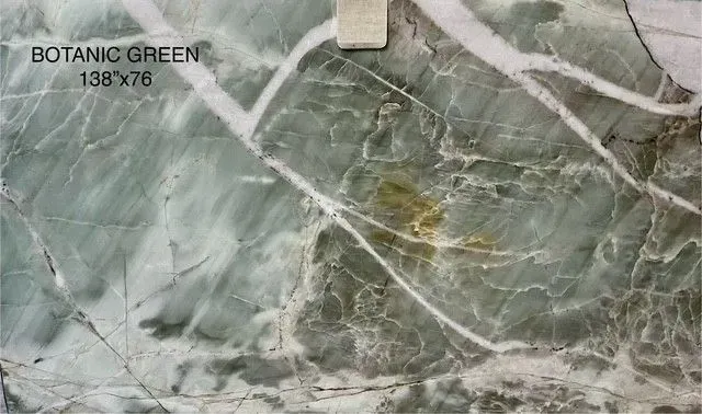 Botanic Green marble tile with white veining and gray tones, labeled 138