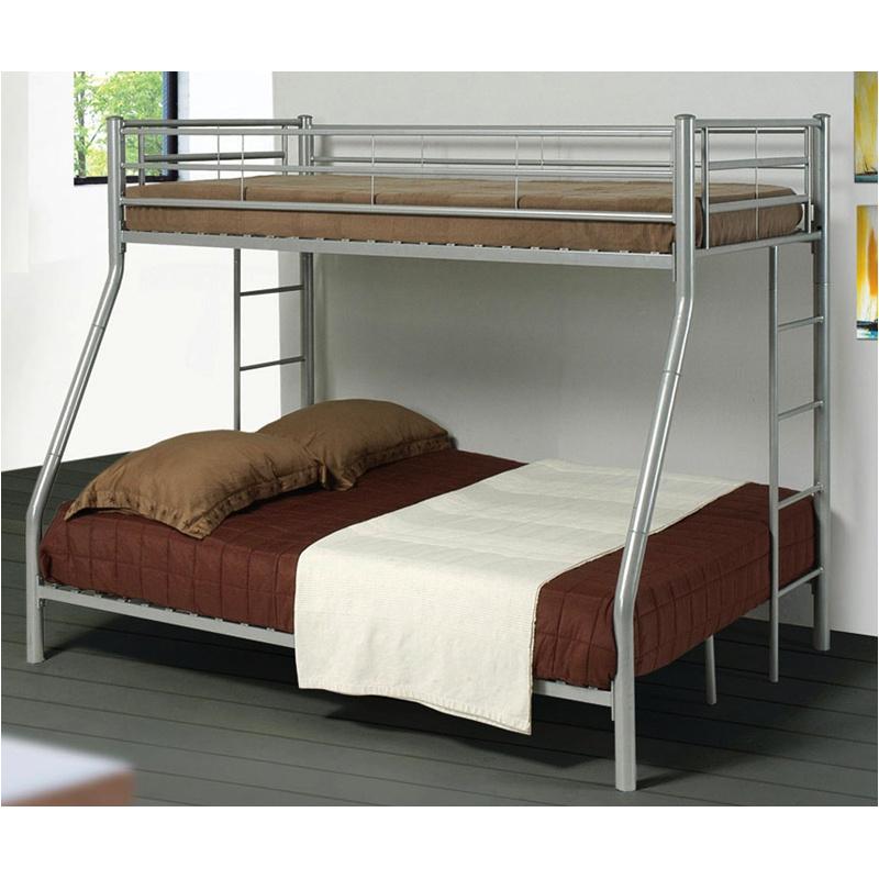 A bunk bed with a brown mattress and a white blanket