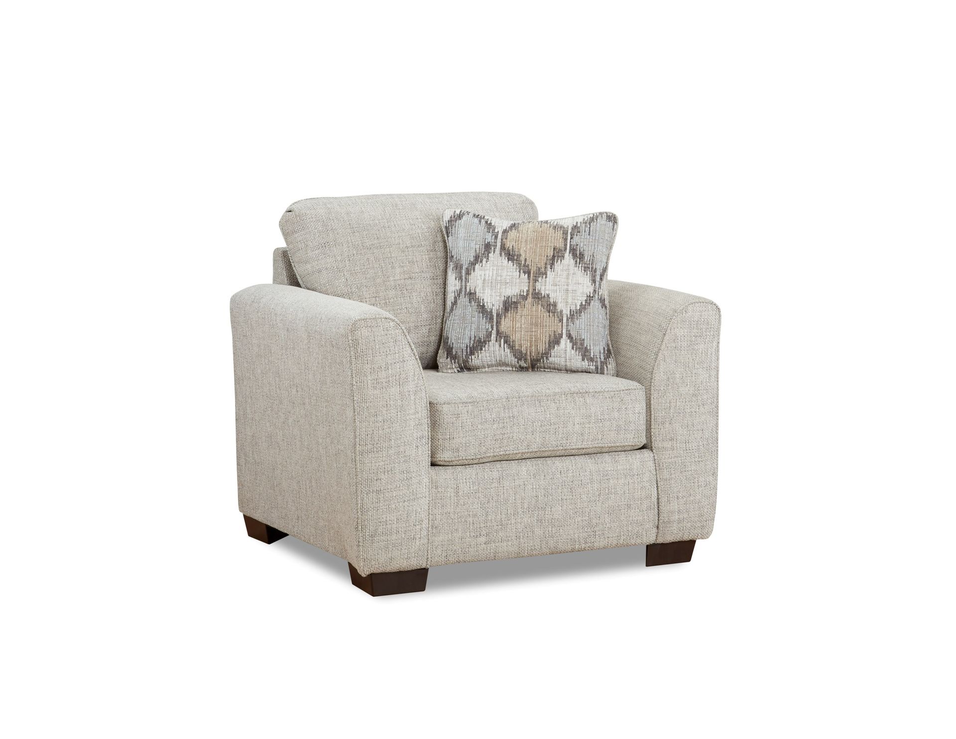 A chair with a pillow on it on a white background.