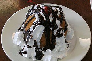 Fried ice cream with chocolate syrup