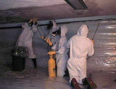 A close up of a danger asbestos removal tape