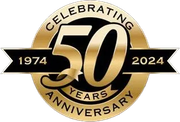 A logo for celebrating 50 years in 1974 and 2024.