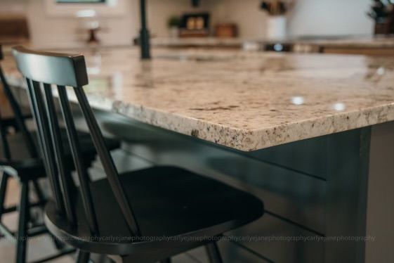 Close-up of granite top on kitchen island