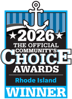 2026 The Official Community’s Choice Awards Rhode Island Winner badge with anchor logo on blue background