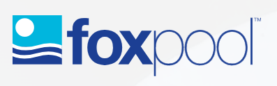 A blue and white logo for foxpool swimming pools