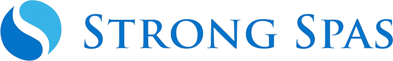 The logo for strong spas has a blue s on it.