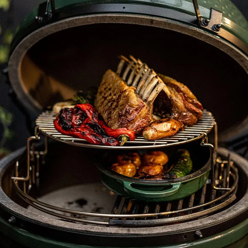 A large green egg filled with meat and vegetables