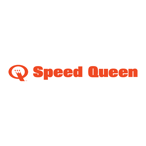 Speed Queen logo in red orange on white background