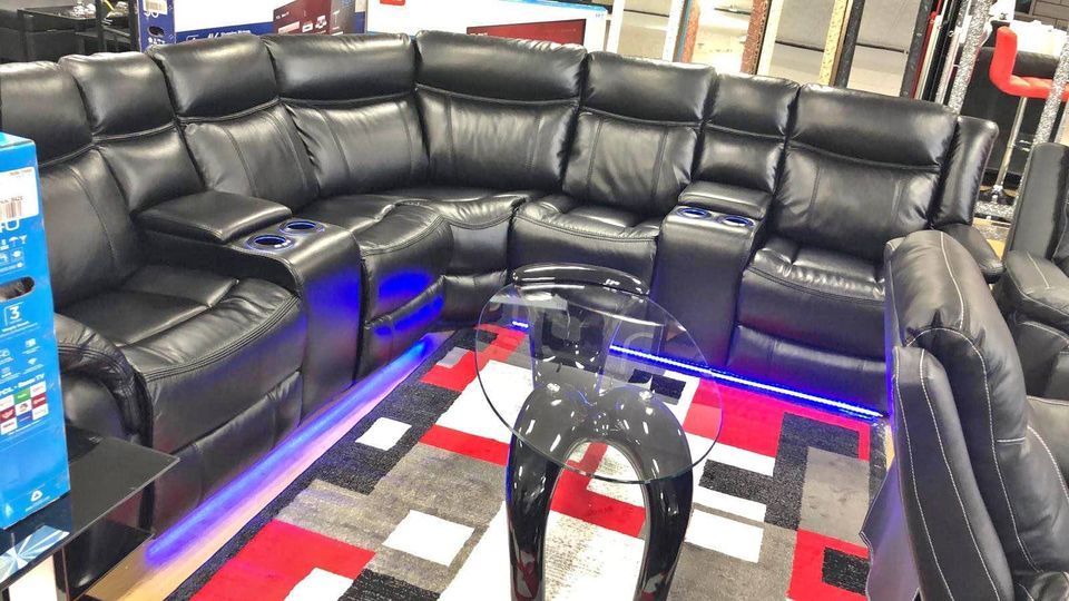 black leather sectional