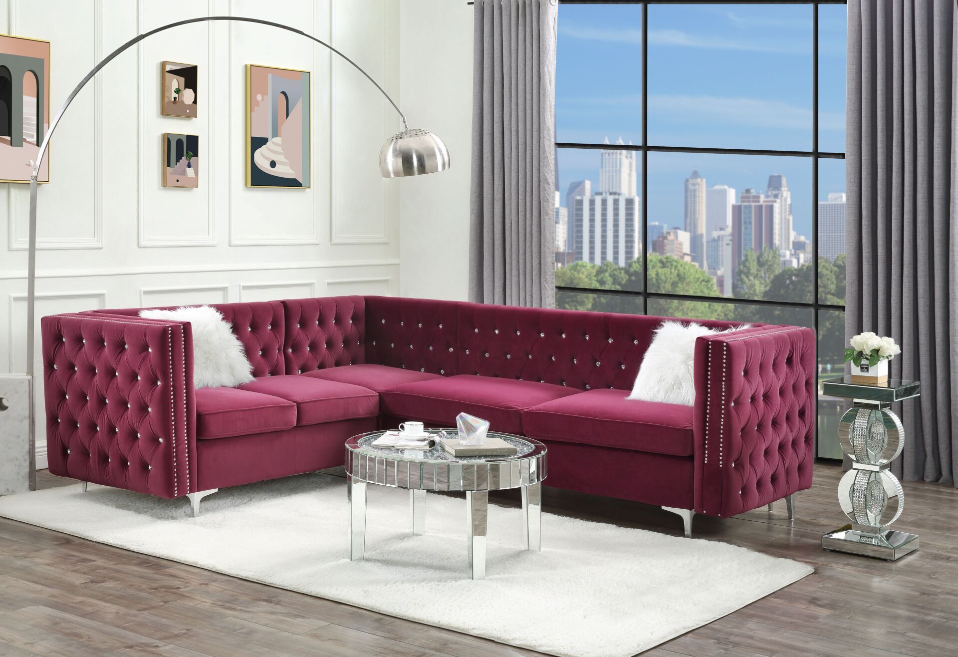 Pale red sectionals with chaise