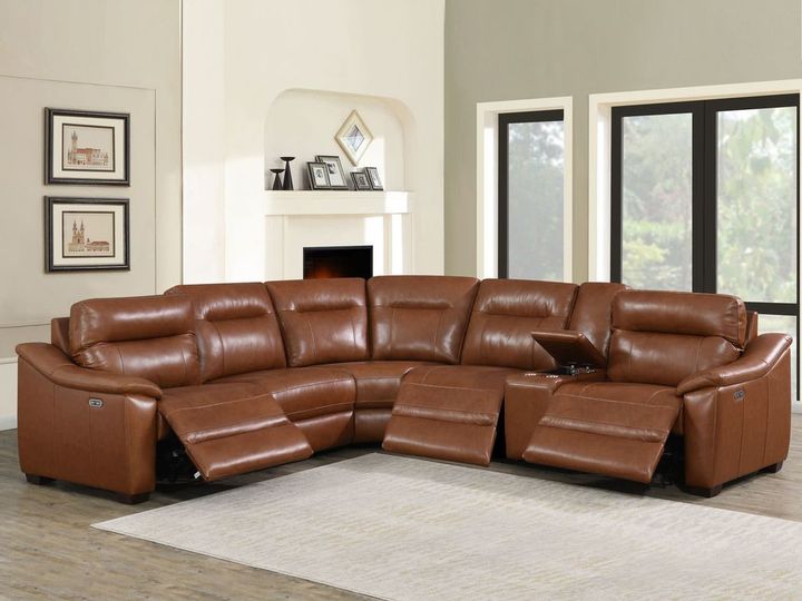 Brown leather sectional