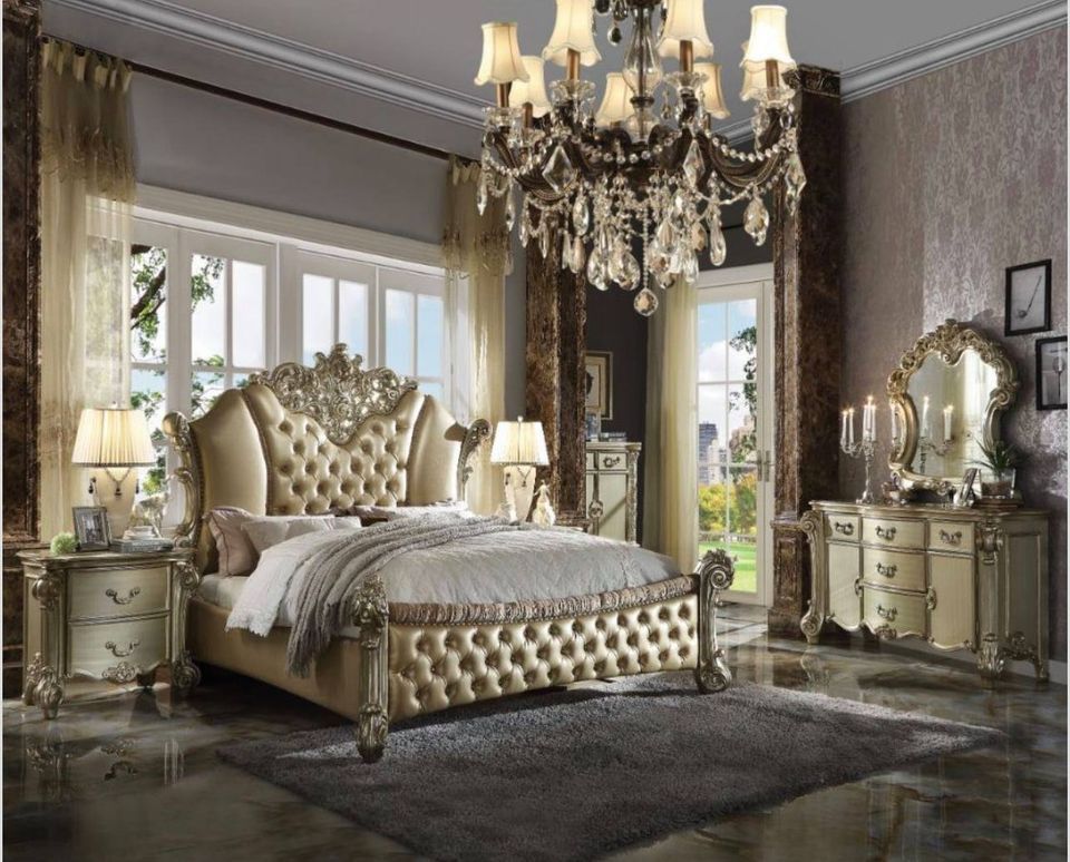 tufted golden bedroom set