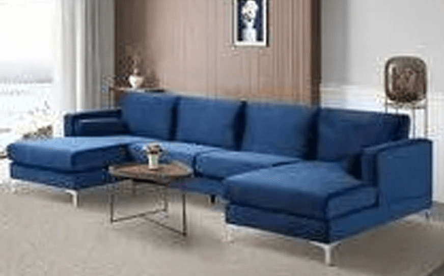 Blue sectional couch with chaise
