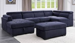 Indigo-colored sectional with chaise and foot rest