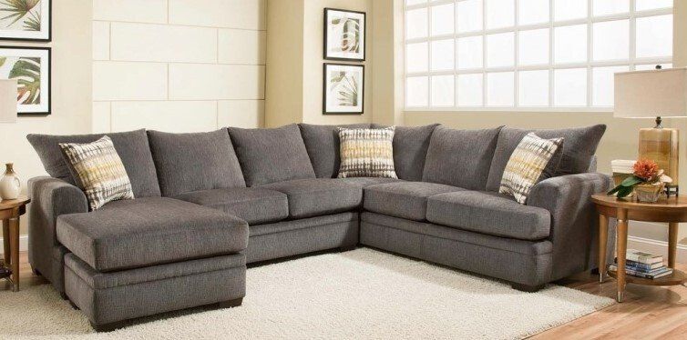 Gray sectionals with chaise and pillows