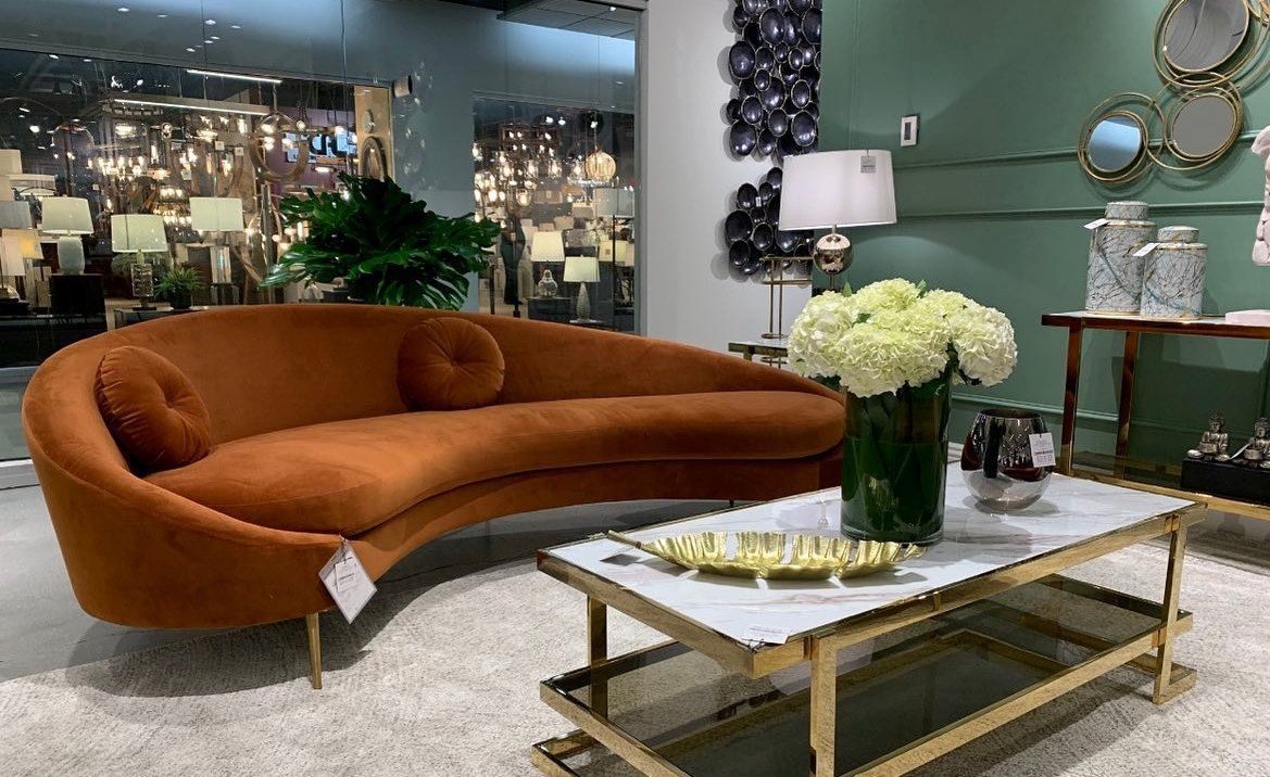 Curved fabric sectionals in rustic color