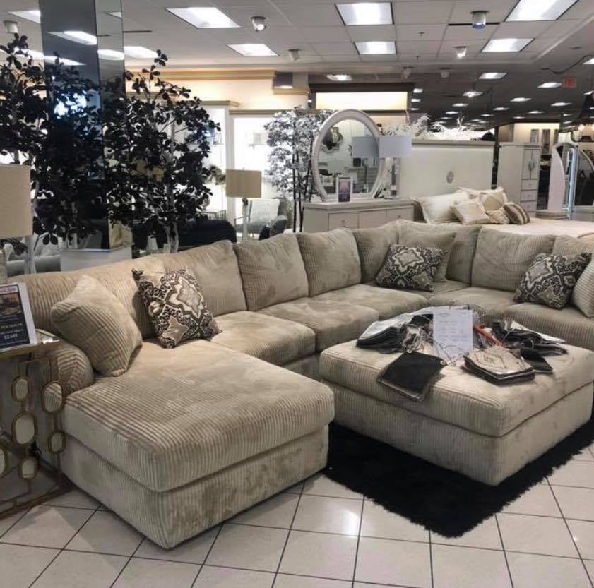 Fabric sectional in light gray color