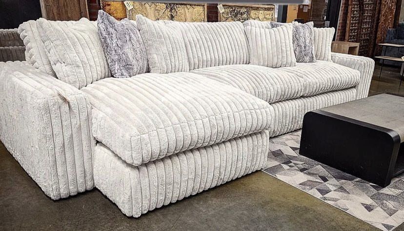 White fabric sectional with chaise