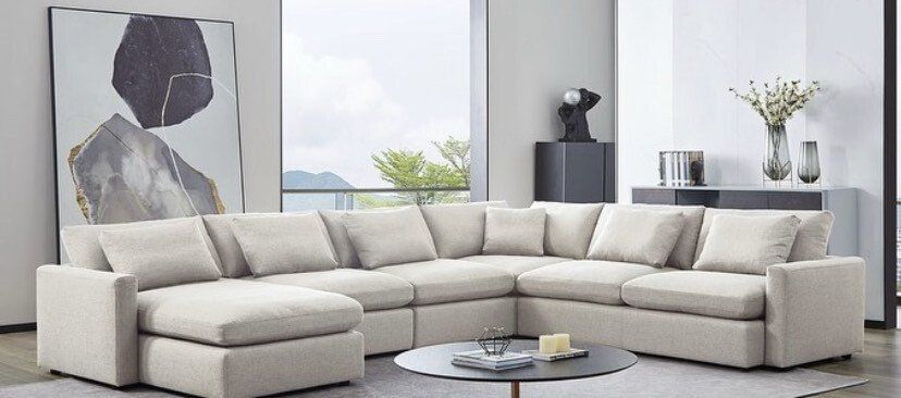 Cream-colored sectionals with chaise