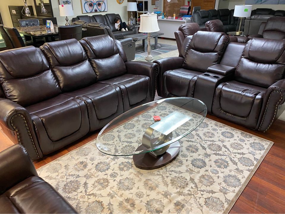 Brown leather sofa