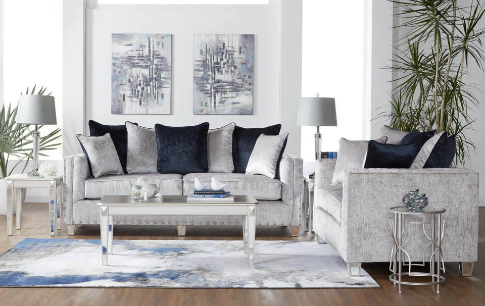 Light gray velvet sofa set