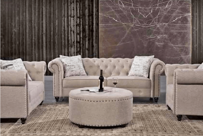 Tan-colored living room sofa set