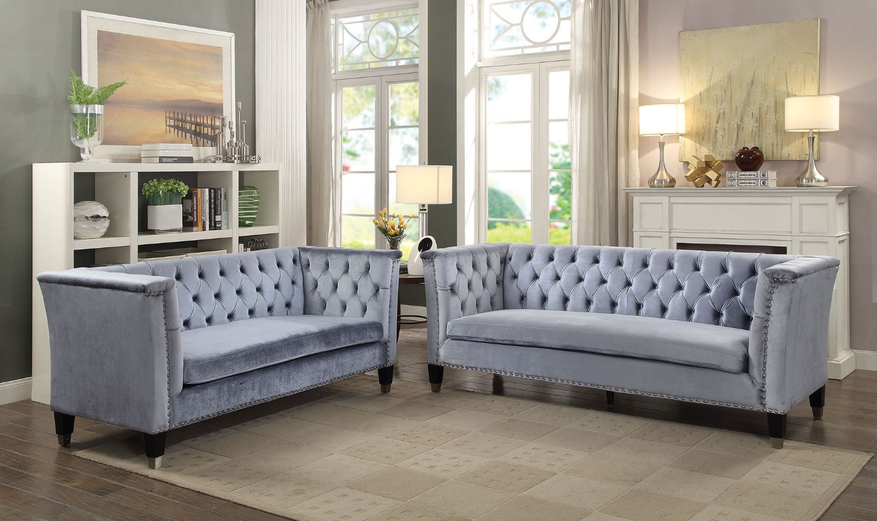 2 gray sofas