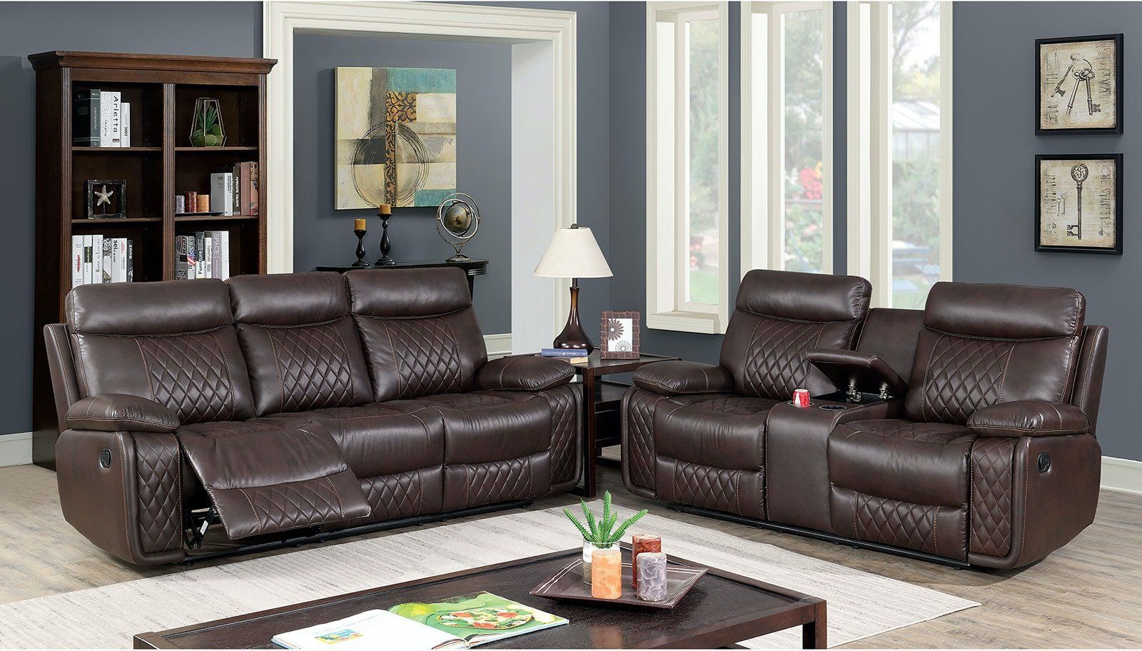 Leather sofa in brown color