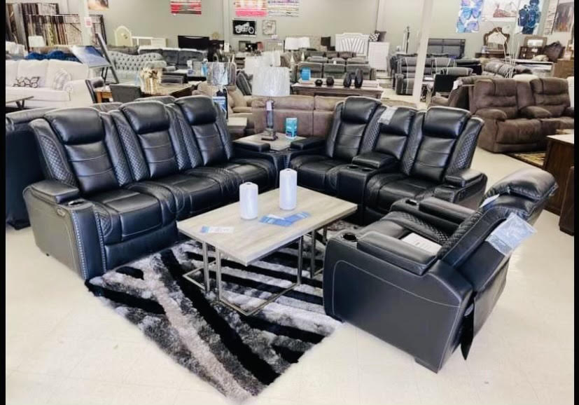 3 pieces of black leather sofa set