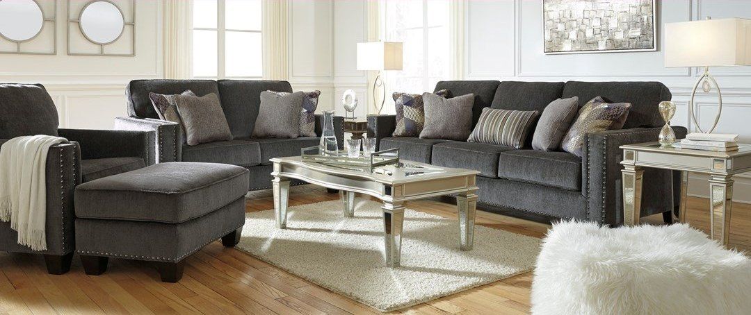 Dark gray sofa set with two tables