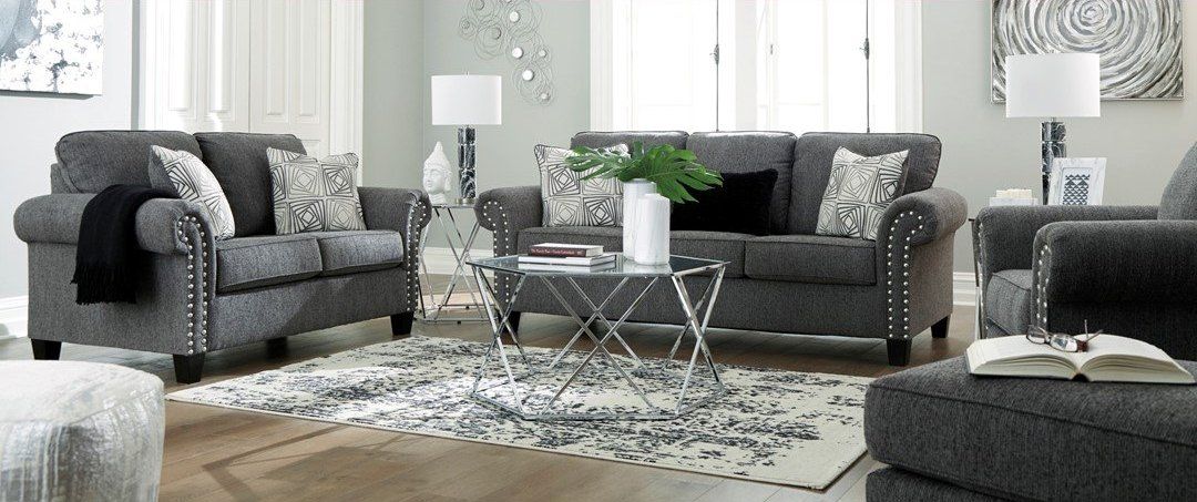 Dark gray sofa set with center table