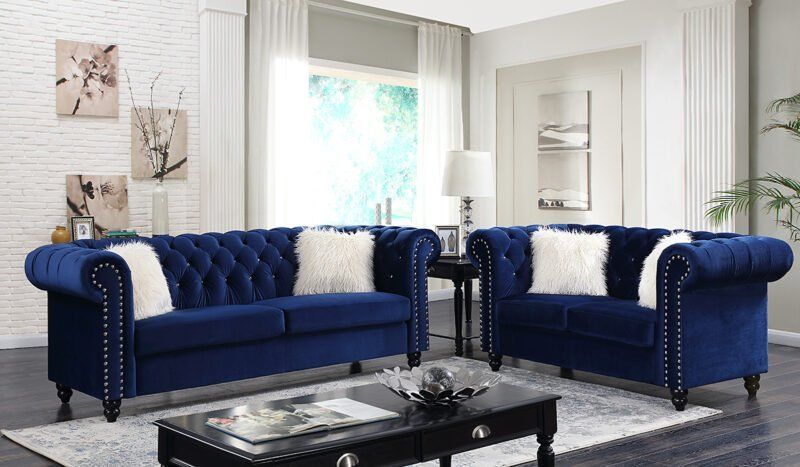 Blue elegant sofa love set