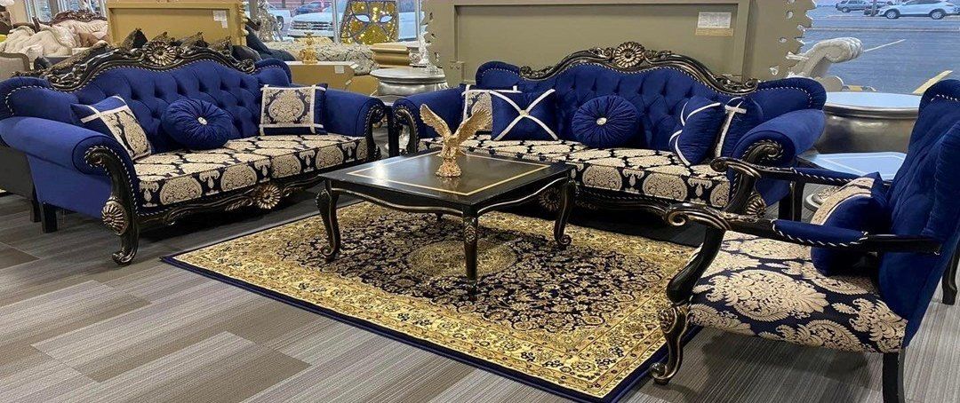 Blue and beige elegant sofa love set