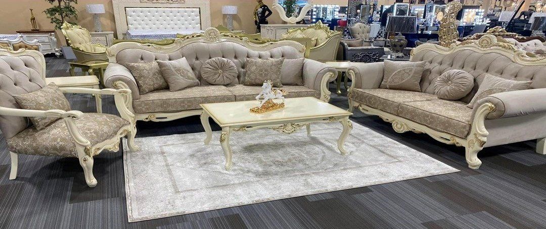 Tan-colored elegant sofa love set