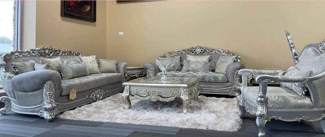 Gray elegant sofa love set
