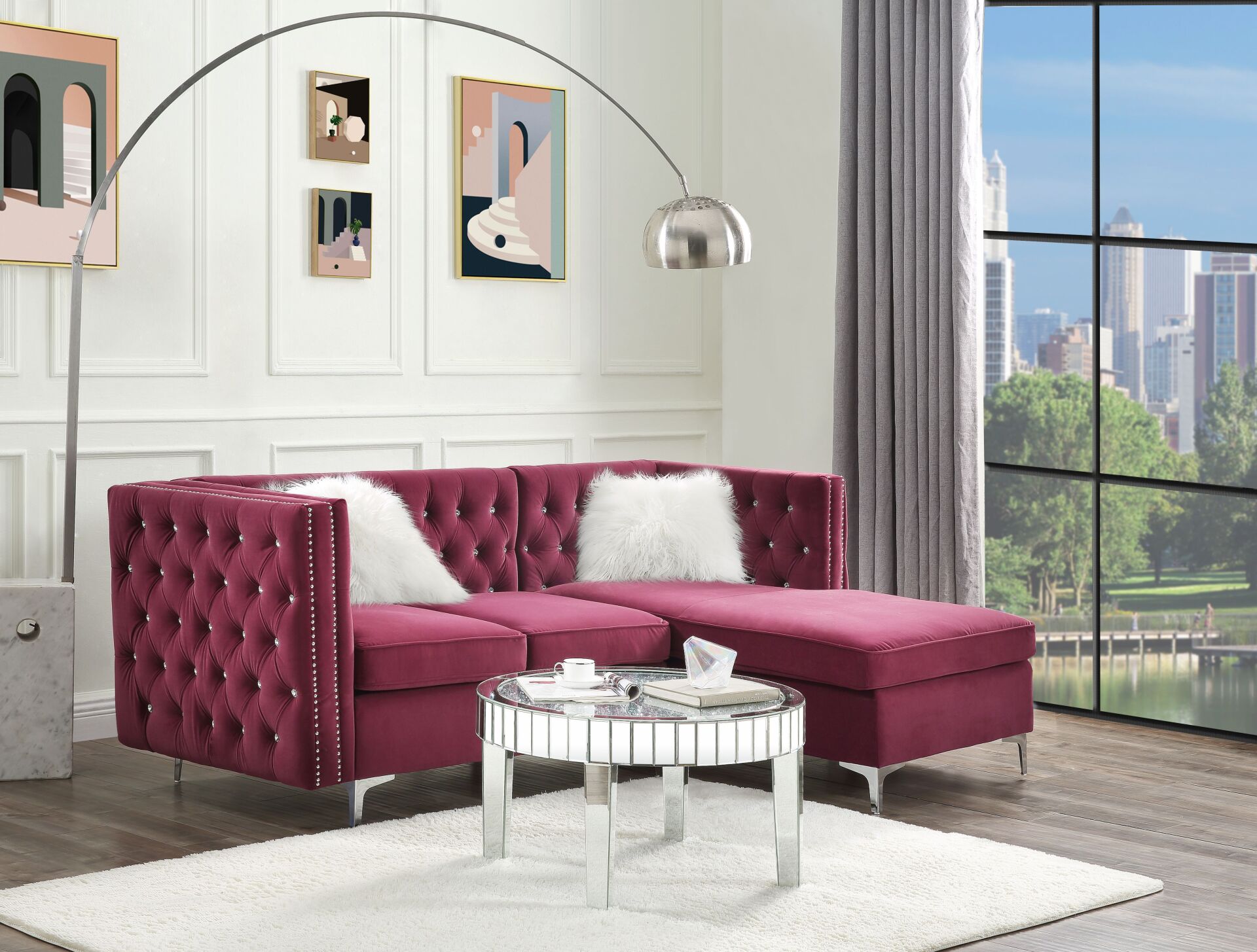 Red violet sectionals with chaise